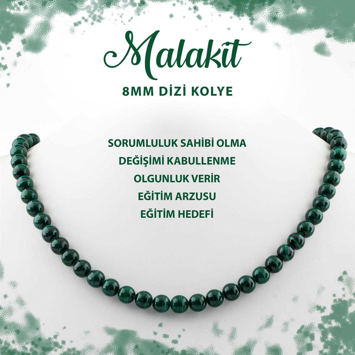 SERTİFİKALI Malakit 8 mm Dizi Doğal Taş Kolye