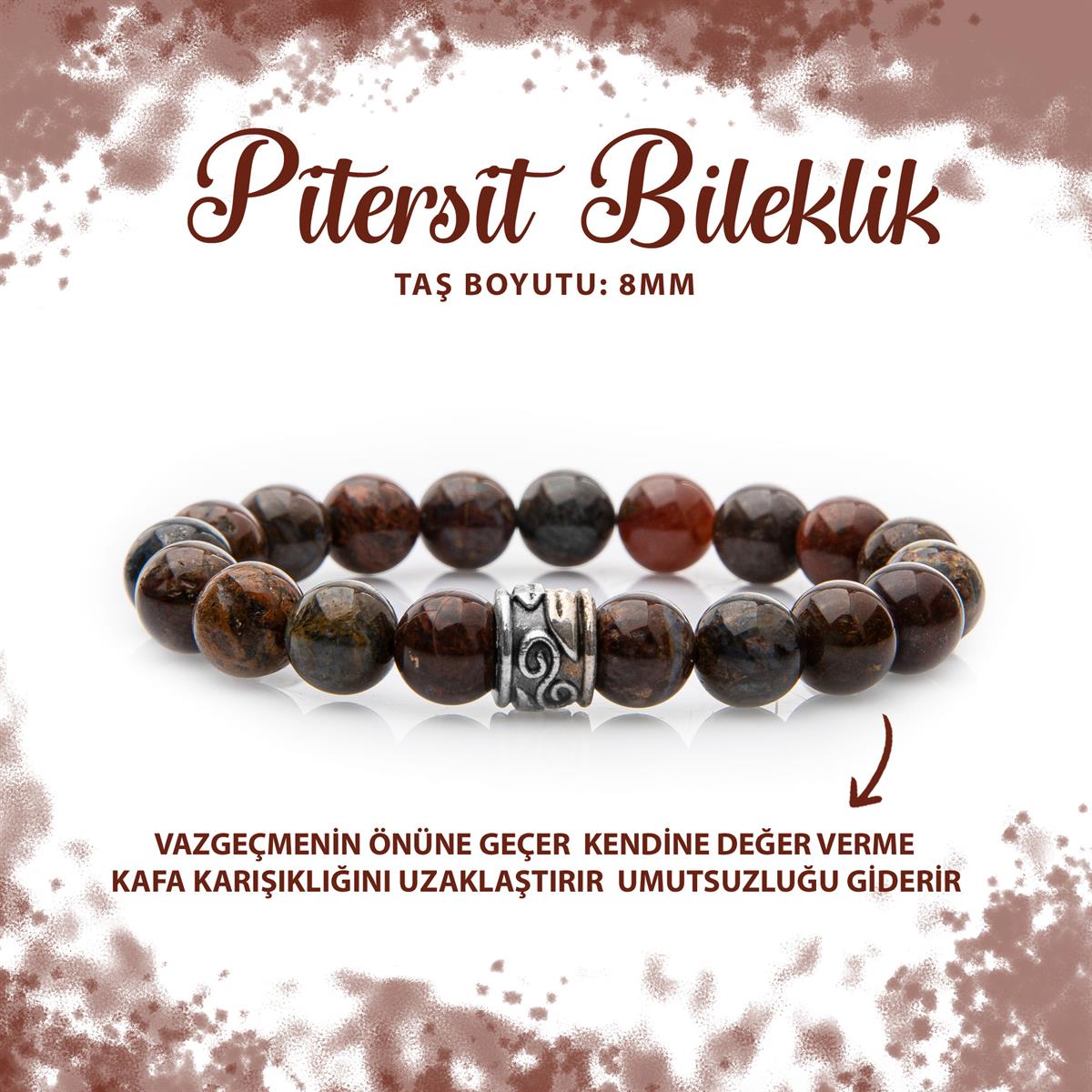 SERTİFİKALI Pitersit 8mm Doğal Taş Bileklik