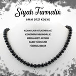 SERTİFİKALI Siyah Turmalin 8 mm Dizi Doğal Taş Kolye