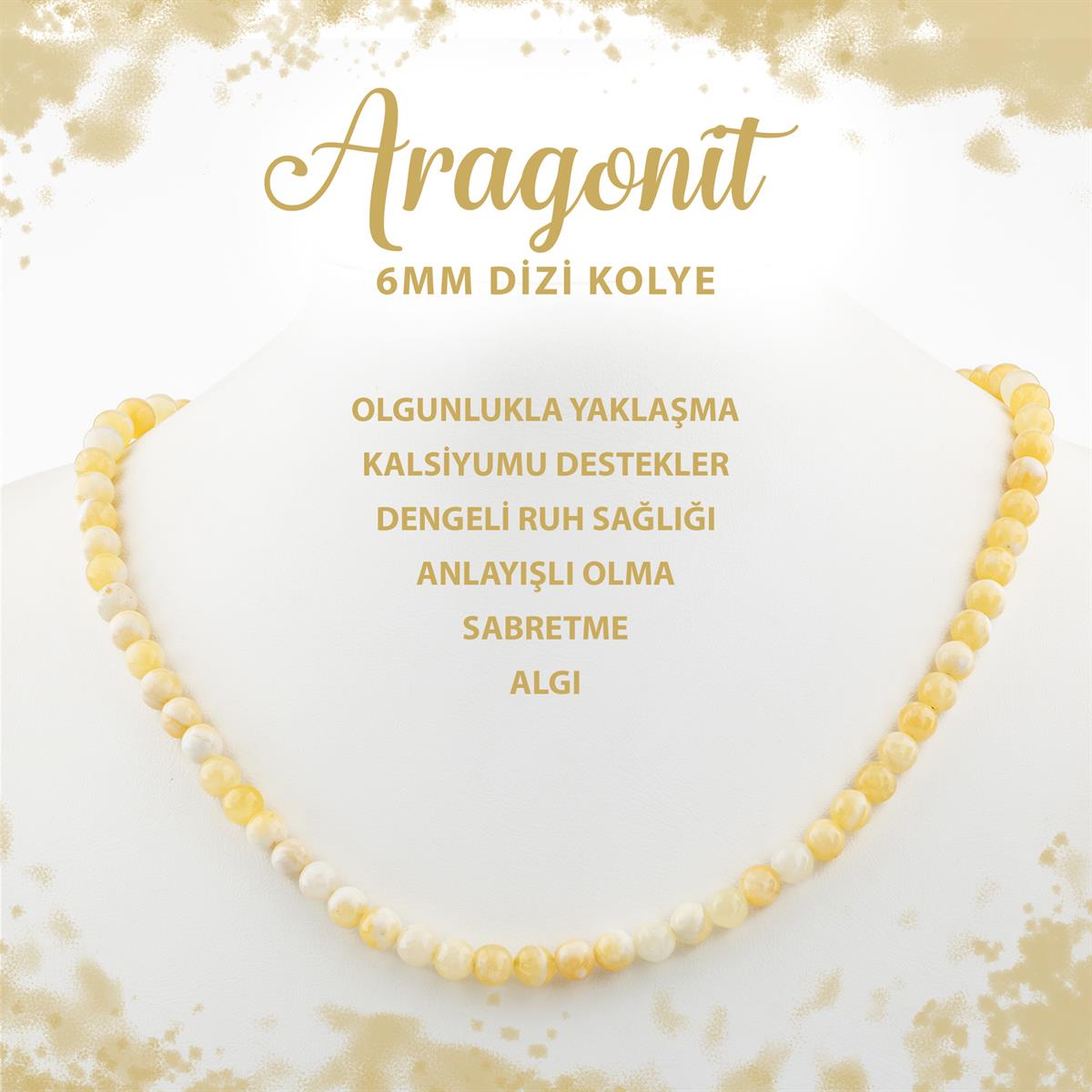 SERTİFİKALI Aragonit 6 mm Dizi Doğal Taş Kolye