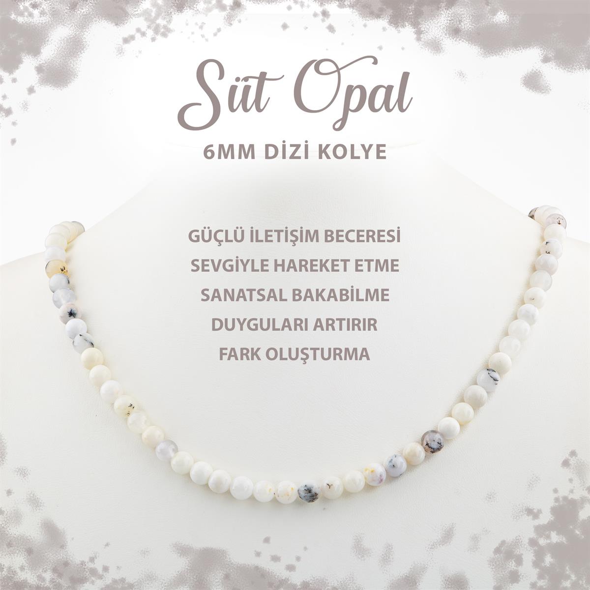 SERTİFİKALI Süt Opal 6 mm Dizi Doğal Taş Kolye