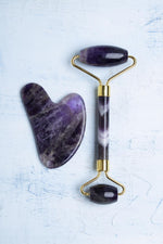 Ametist Taşı Masaj Takımı - Roller ve Gua Sha Kalpli Set
