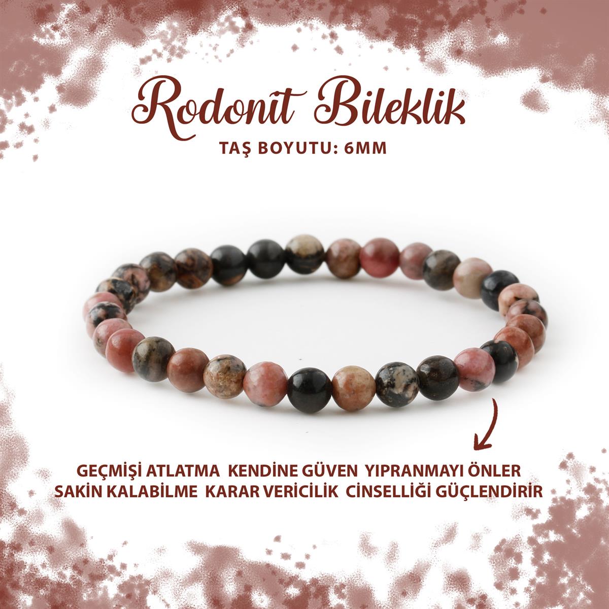 SERTİFİKALI Rodonit 6mm Doğal Taş Bileklik