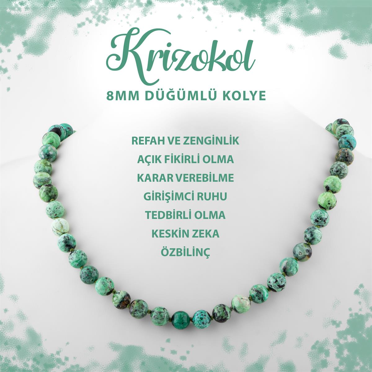 SERTİFİKALI Krizokol 8 mm Düğümlü Doğal Taş Kolye