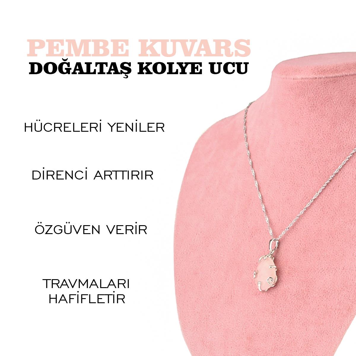 SERTİFİKALI Pembe Kuvars  Orjinal ( Taşlar) Doğaltaş Kolye Ucu, Gümüş zincirle beraber M436
