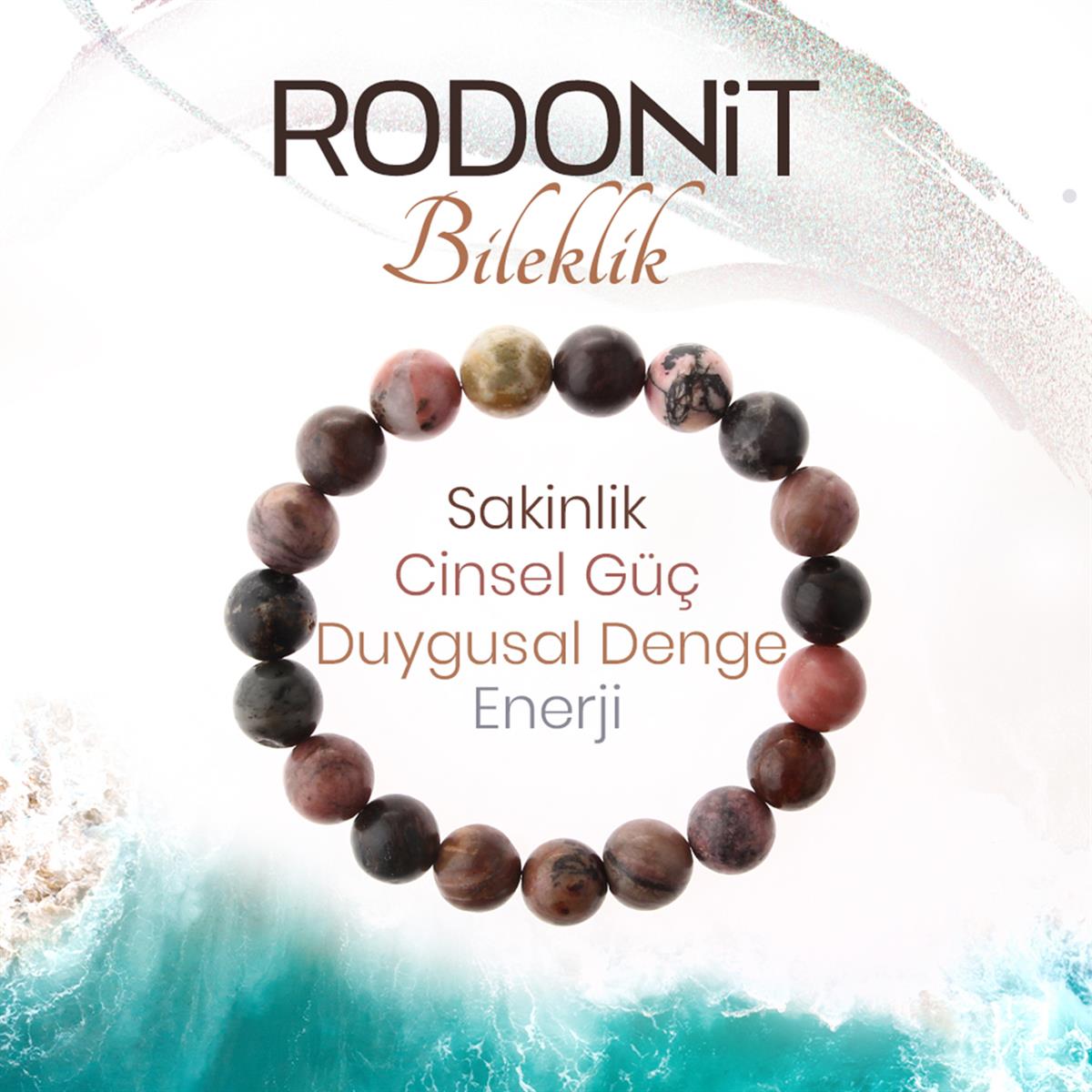 SERTİFİKALI Rodonit  Orjinal ( Taşlar) Doğaltaş Bileklik 10 mm, B1001