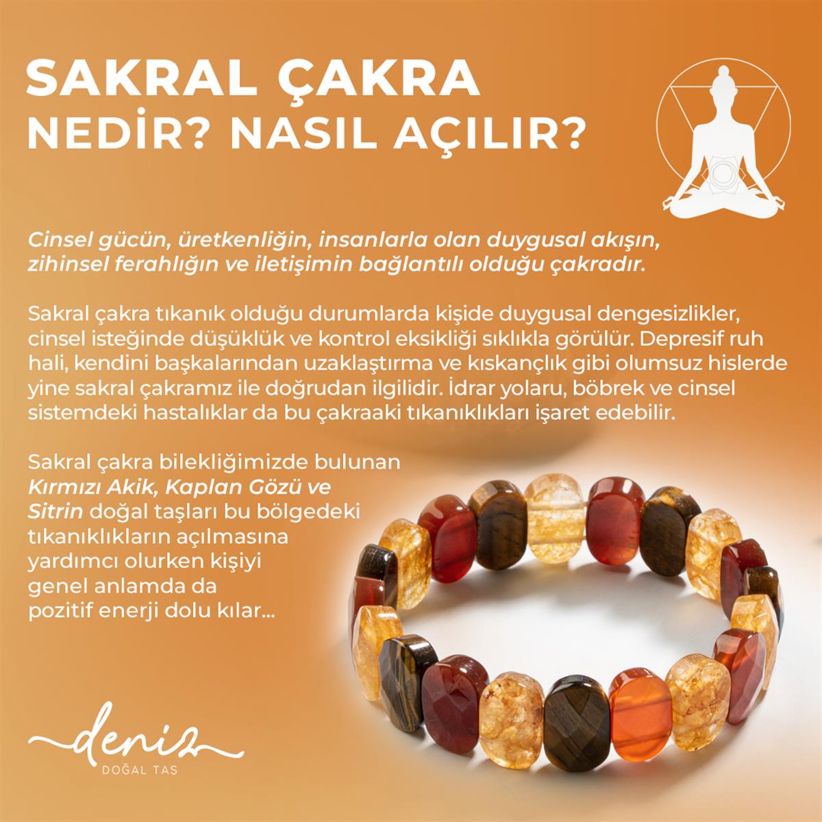 SERTİFİKALI Sakral Çakra Doğal Taş Geniş Kesim Bileklik