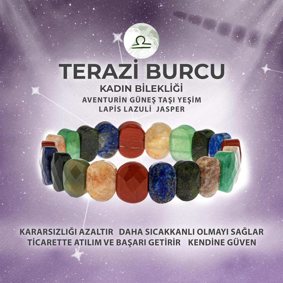 SERTİFİKALI Terazi Burcu Doğal Taş Geniş Kesim Kadın Bileklik