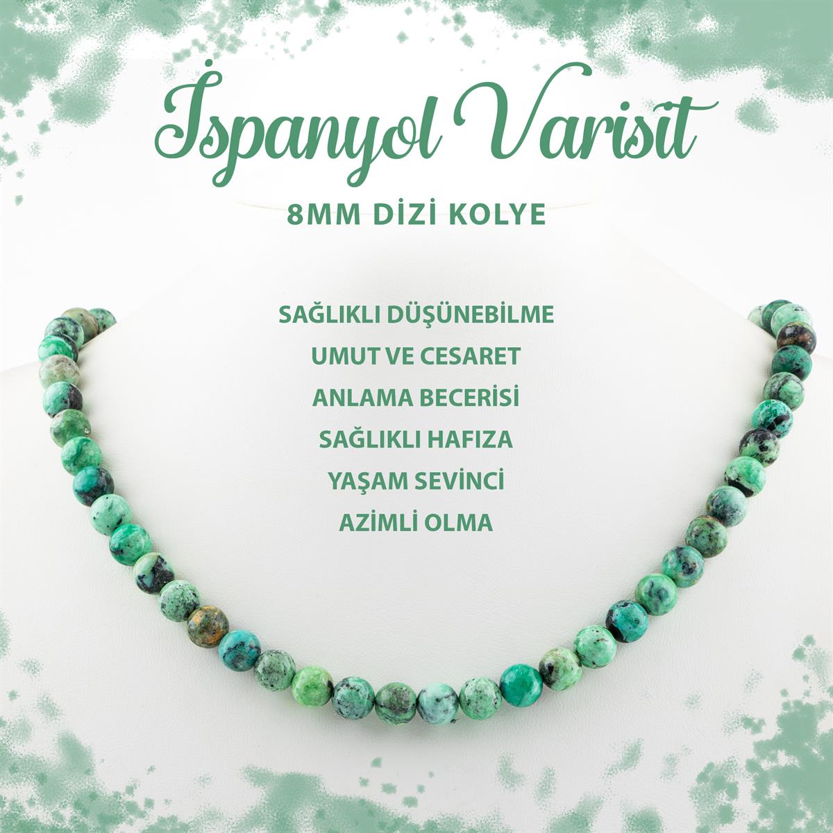SERTİFİKALI İspanyol Varisit 8 mm Dizi Doğal Taş Kolye
