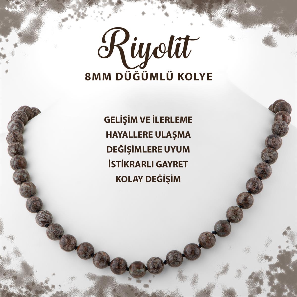 SERTİFİKALI Riyolit 8 mm Düğümlü Doğal Taş Kolye
