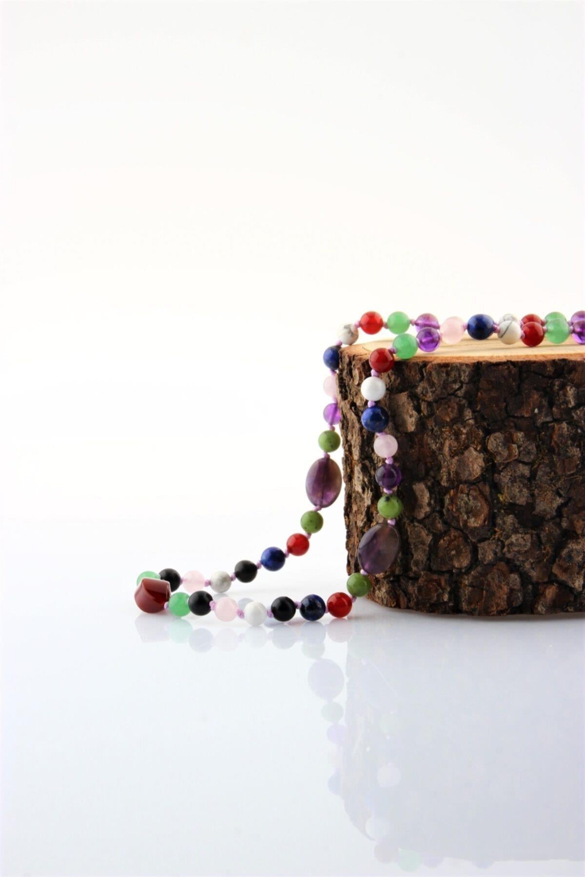 SERTİFİKALI Kız Öğrenci Kolye-aventurin-akik-lapis-havlit-pembe Kuvars-obsidyen-yeşim