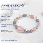 Doğal Taşlı Anne Bilekliği Anjelit, Pembe kuvars, Kristal Kuvars, Ay taşı, Anneler Günü Hediyesi