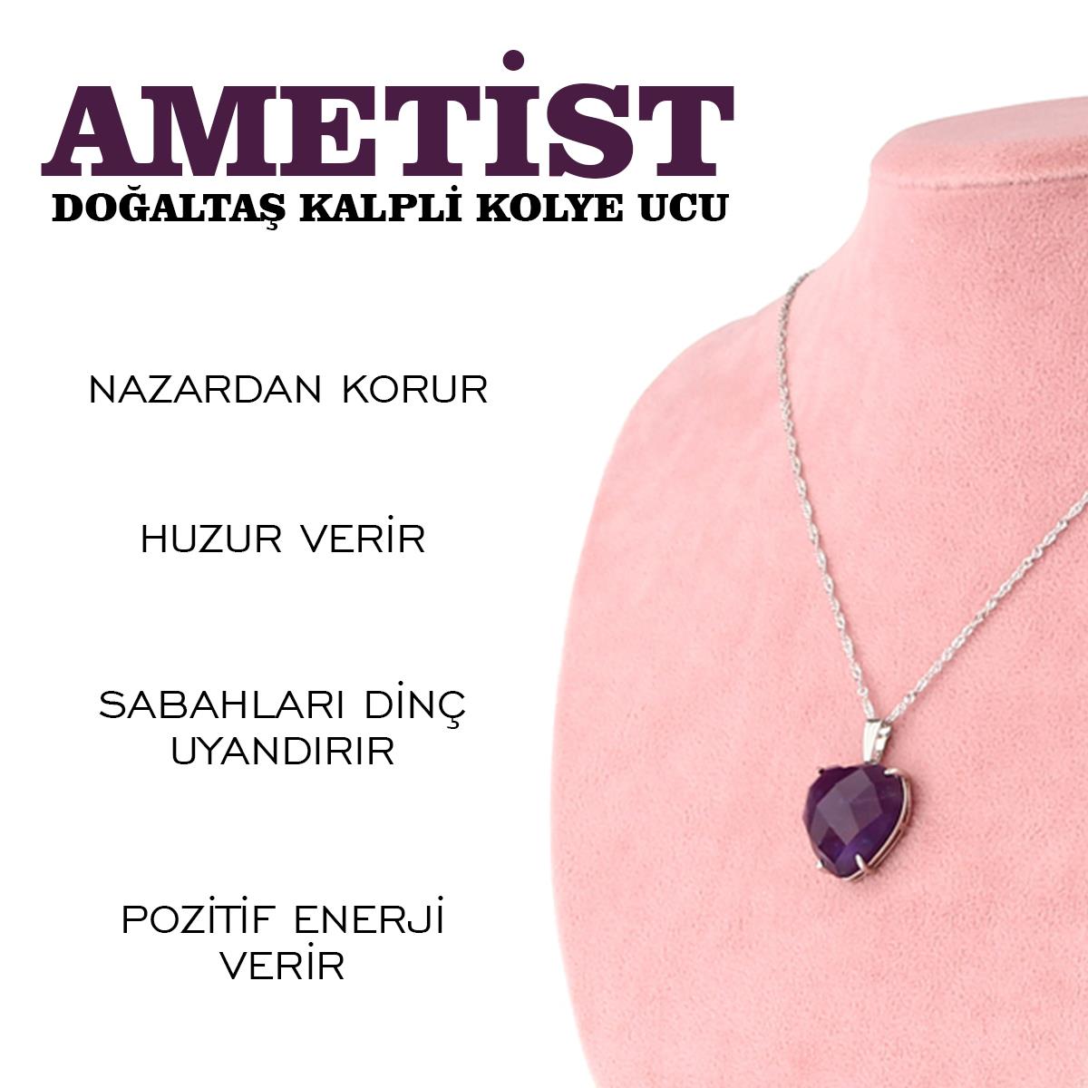 SERTİFİKALI Ametist  Orjinal ( Taşlar) Doğaltaş Kalpli Kolye Ucu, Gümüş zincirle beraber M435