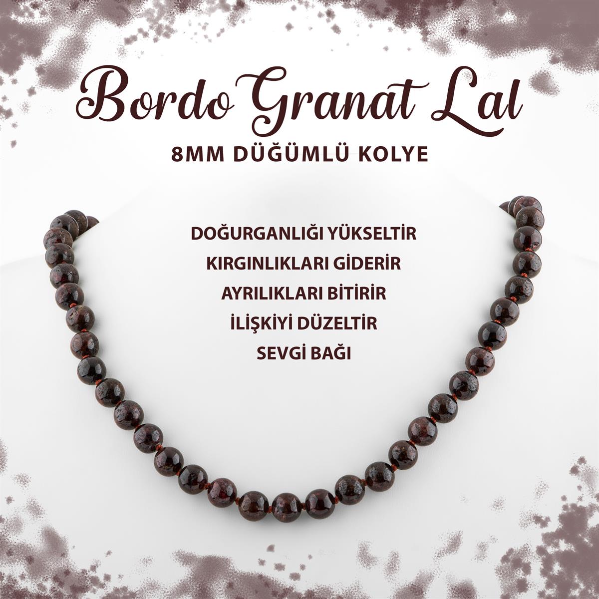 SERTİFİKALI Bordo Granat Lal 8 mm Düğümlü Doğal Taş Kolye