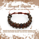 SERTİFİKALI Bronzit 8mm Çift Sıra Makrome Doğal Taş Bileklik