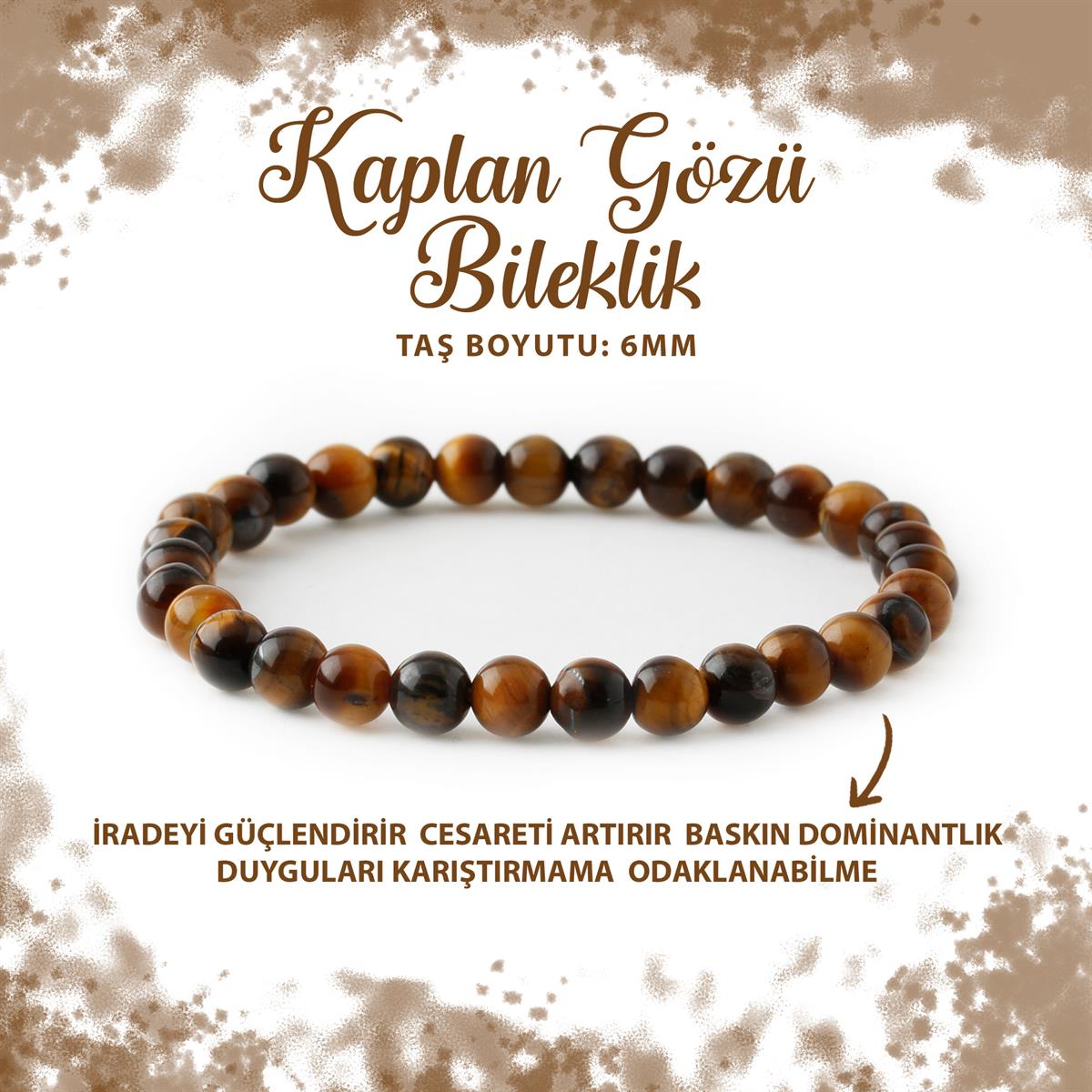 SERTİFİKALI Kaplan Gözü 6mm Doğal Taş Bileklik