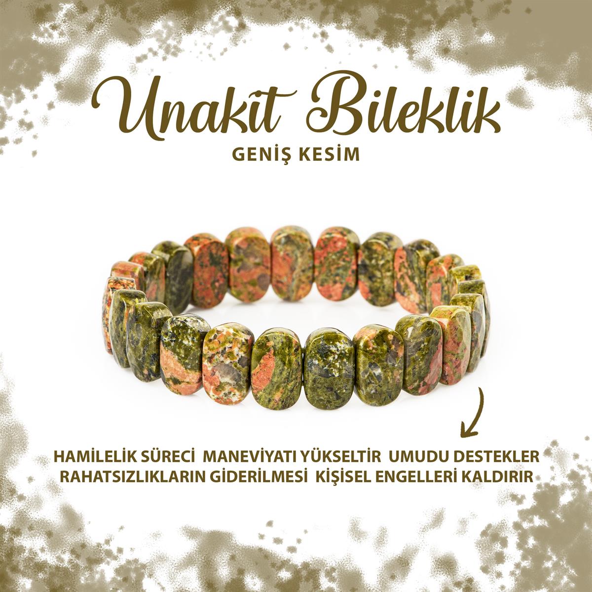 SERTİFİKALI Unakit Doğal Taş Geniş Kesim Bileklik