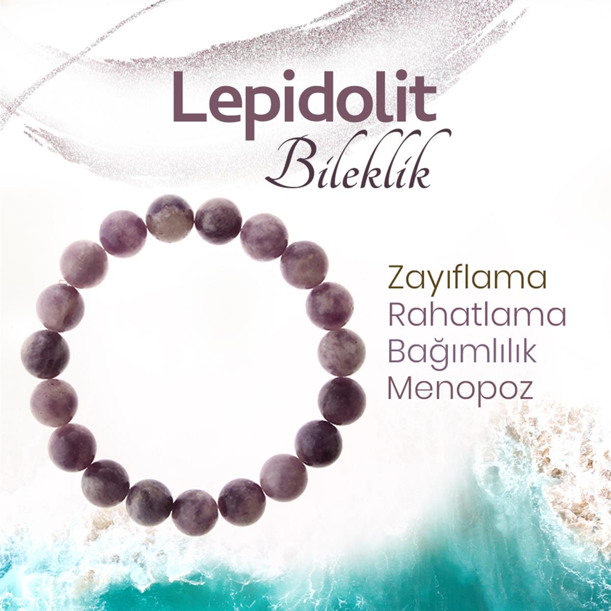 SERTİFİKALI Lepidolit  Orjinal ( Taşlar) Doğaltaş Bileklik 10 mm, B987