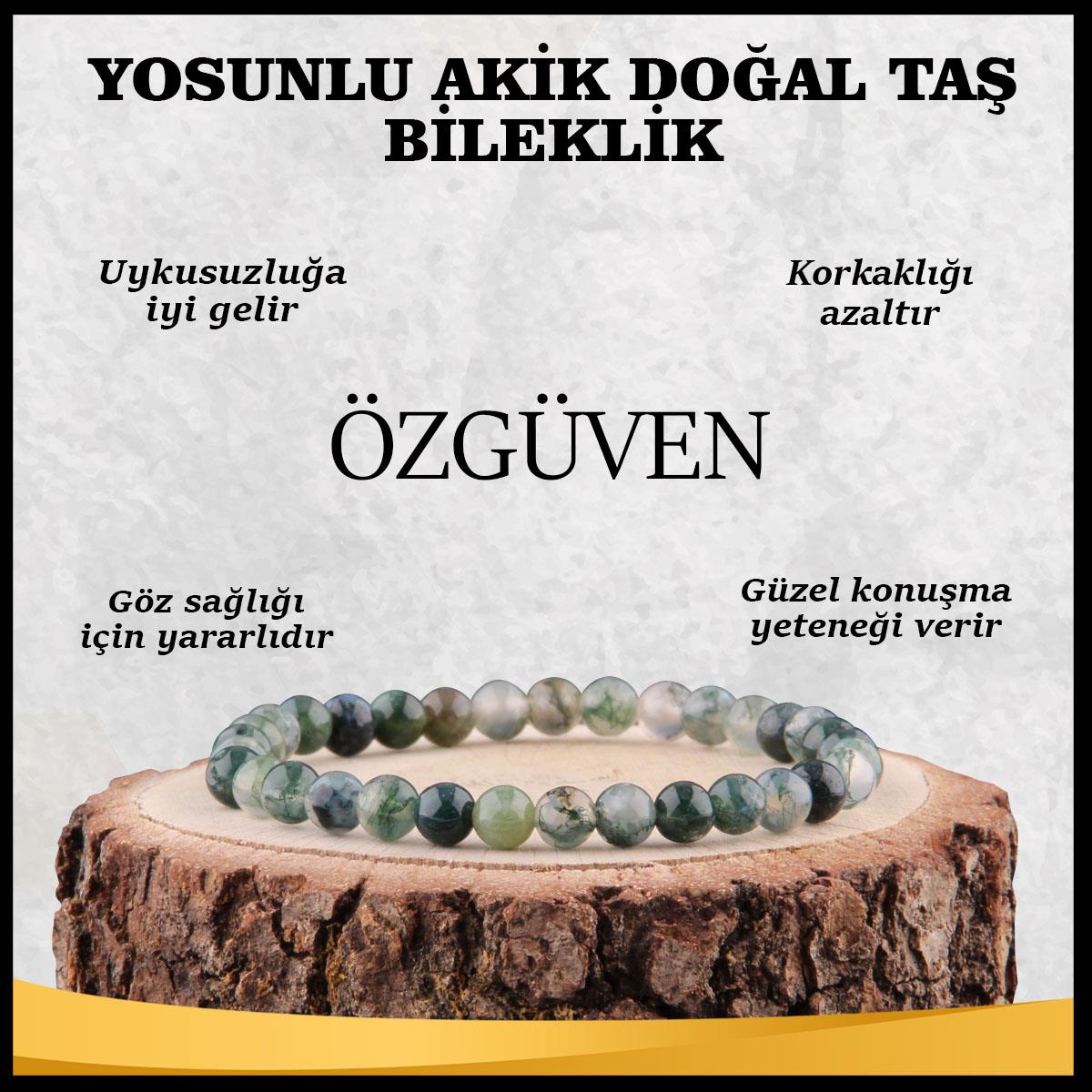 SERTİFİKALI Yosunlu Akik  Orjinal ( Taşlar) Doğaltaş Bileklik 6 mm - B855