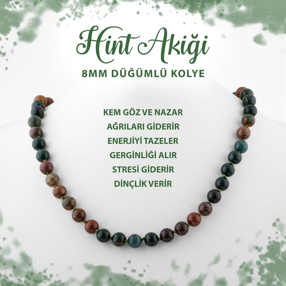 SERTİFİKALI Hint Akiği 8 mm Düğümlü Doğal Taş Kolye