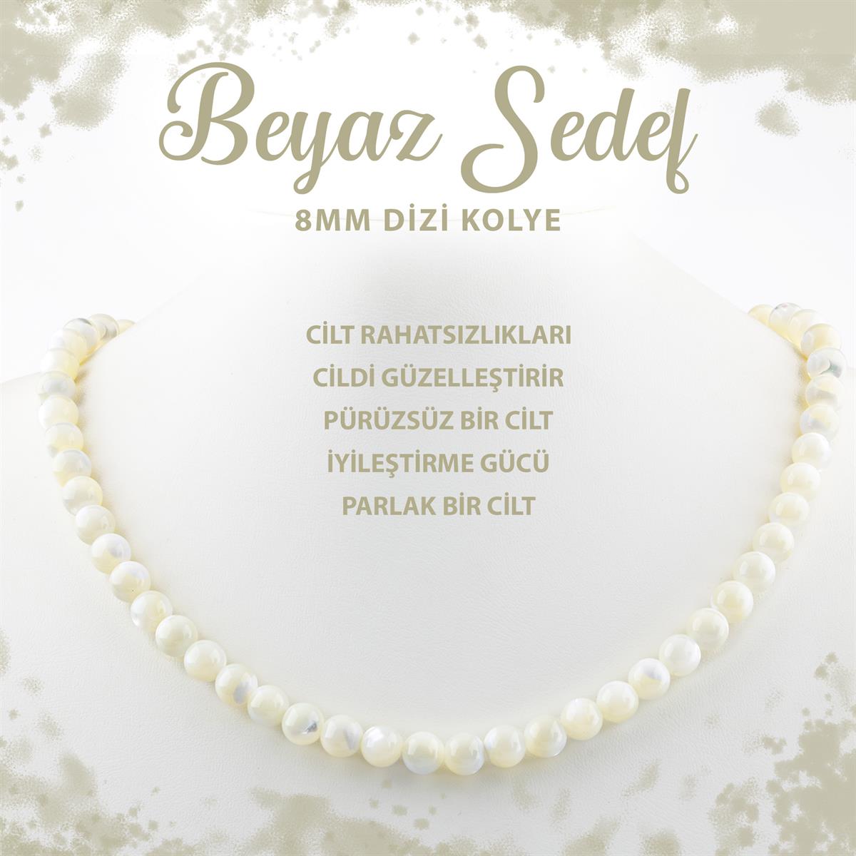 SERTİFİKALI Beyaz Sedef 8 mm Dizi Doğal Taş Kolye