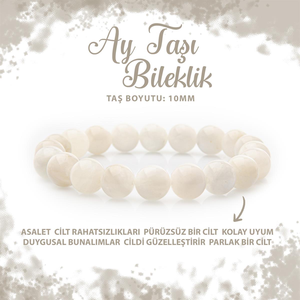 SERTİFİKALI Ay Taşı 10mm Doğal Taş Bileklik