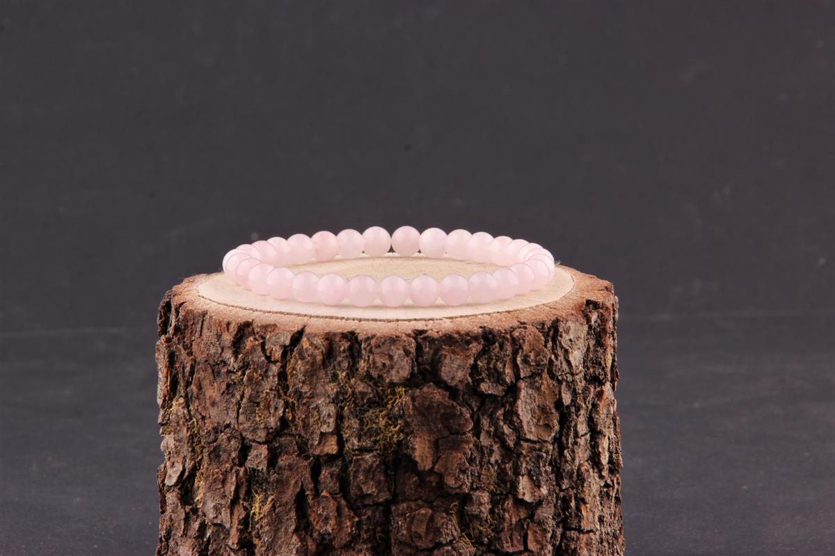 SERTİFİKALI Pembe Kuvars  Orjinal ( Taşlar) Doğaltaş Bileklik 6 mm - B840