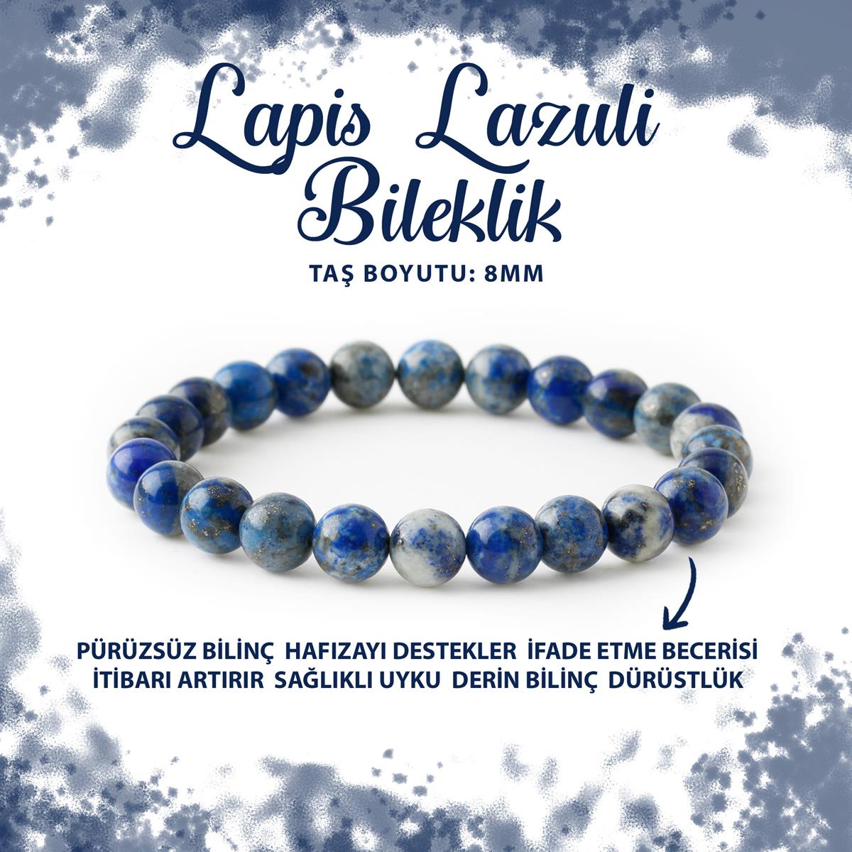 SERTİFİKALI Lapis Lazuli 8mm Doğal Taş Bileklik