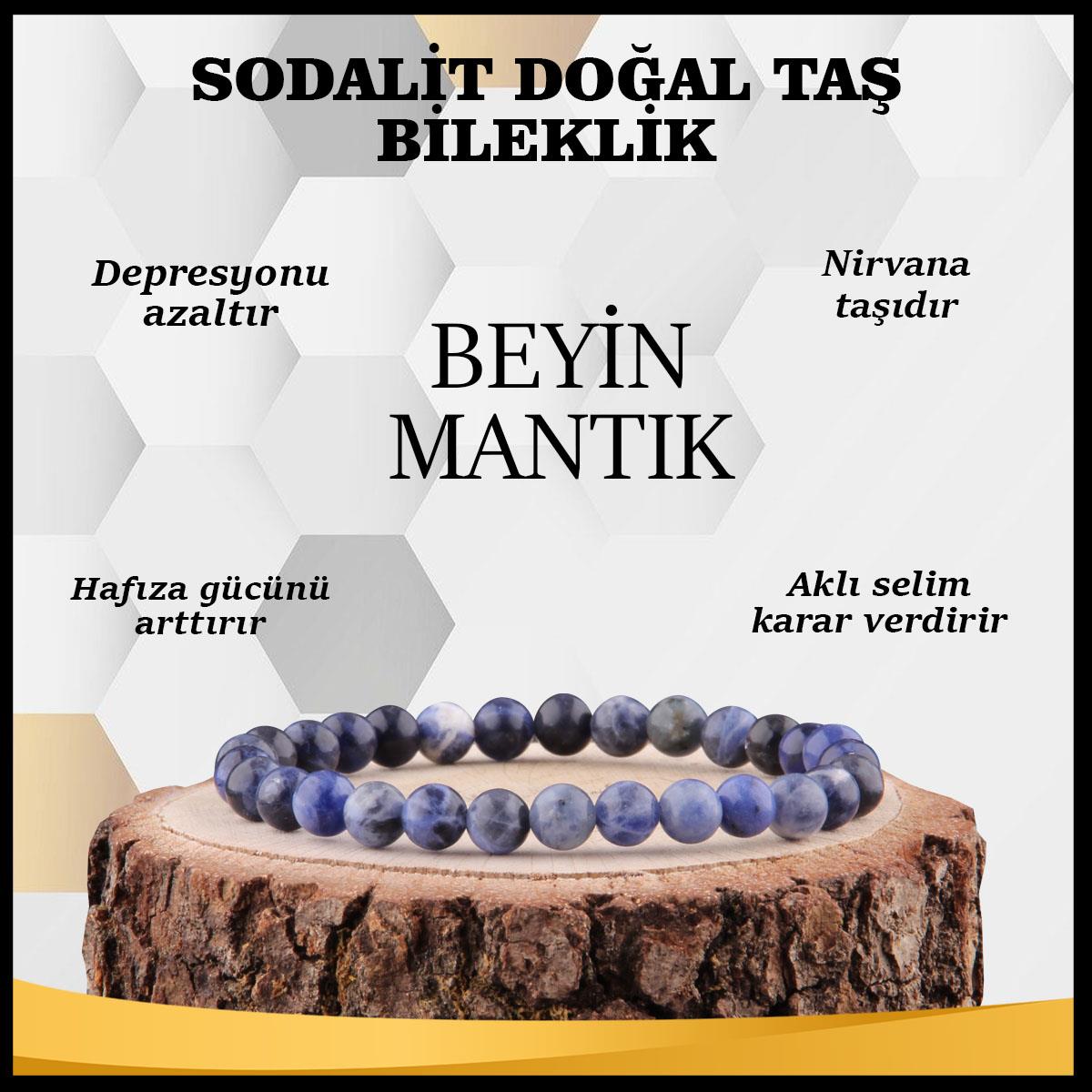 SERTİFİKALI Sodalit  Orjinal ( Taşlar) Doğaltaş Bileklik 6 mm - B849