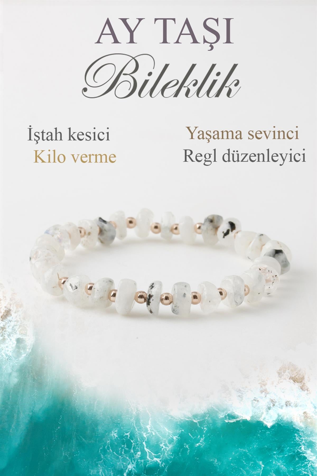 SERTİFİKALI Ay Taşı - Hematit Doğaltaş Bileklik, Naturel Doğal Taş Kilo Verme Bileklik B1038 (20cm)