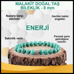 SERTİFİKALI Malakit  Orjinal ( Taşlar) Doğaltaş Bileklik 8 mm - B865
