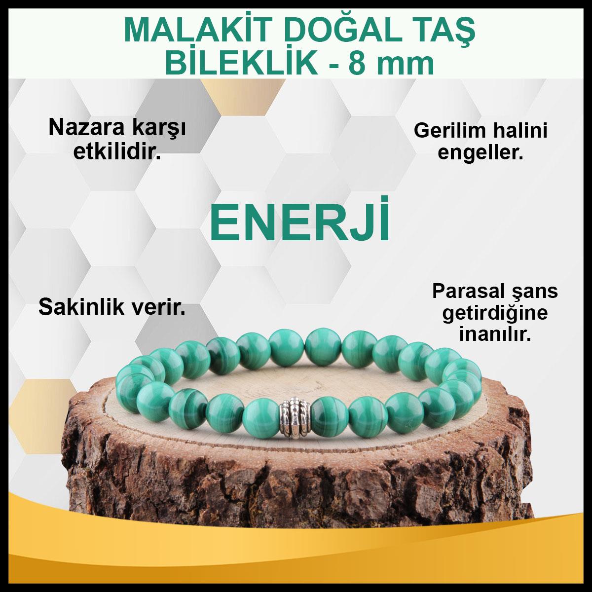 SERTİFİKALI Malakit  Orjinal ( Taşlar) Doğaltaş Bileklik 8 mm - B865