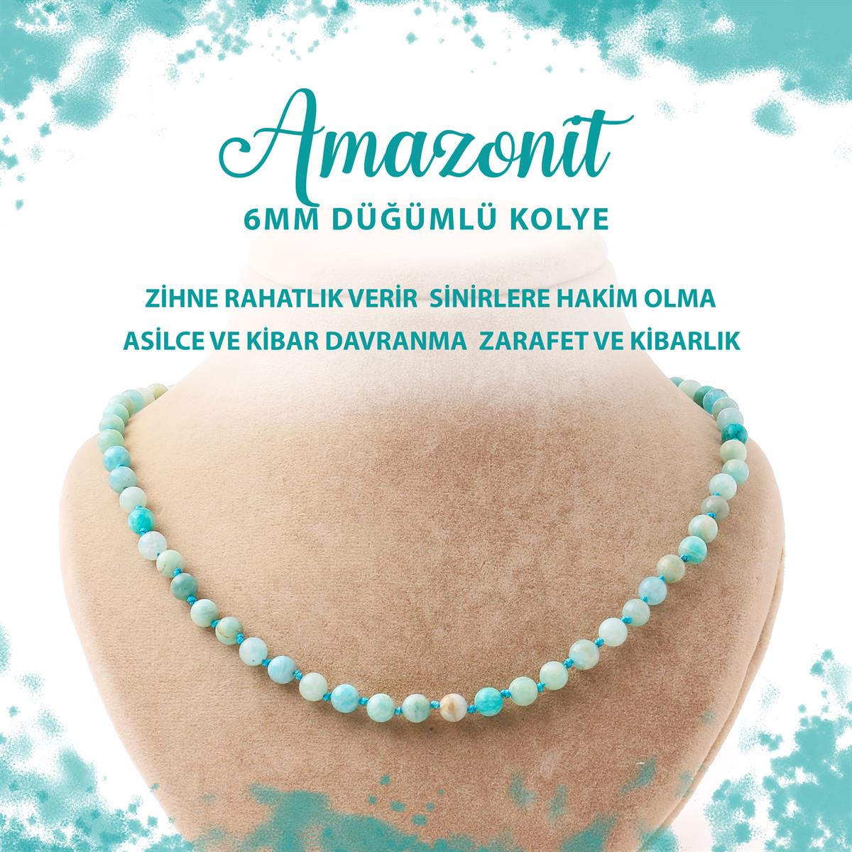 SERTİFİKALI Amazonit 6 mm Düğümlü Doğal Taş Kolye