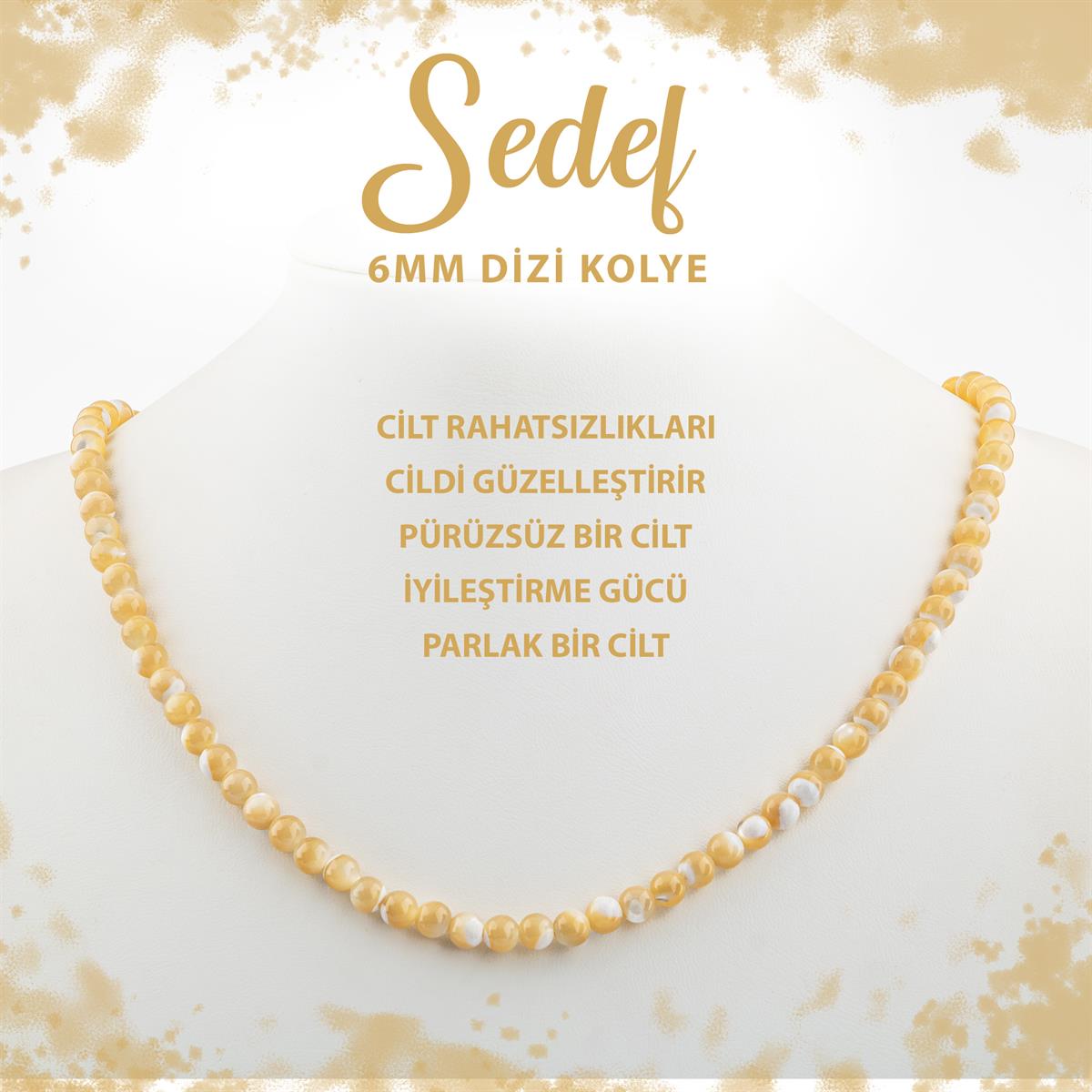 SERTİFİKALI Sedef 6 mm Dizi Doğal Taş Kolye