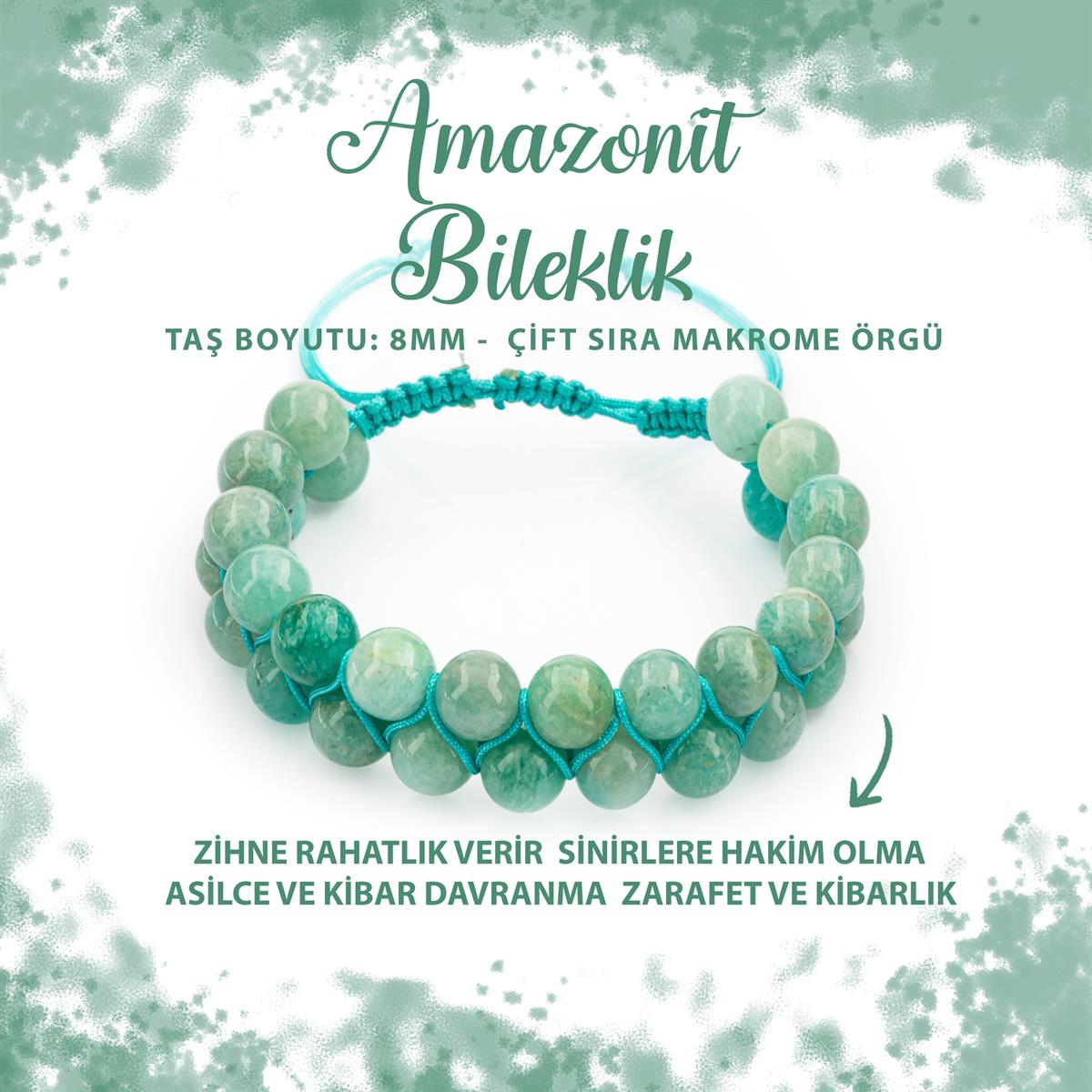 SERTİFİKALI Amazonit 8mm Çift Sıra Makrome Doğal Taş Bileklik