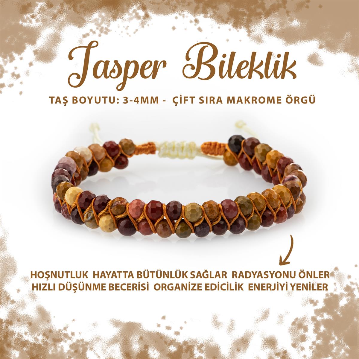 SERTİFİKALI Jasper 3-4mm Çift Sıra Doğal Taş Bileklik