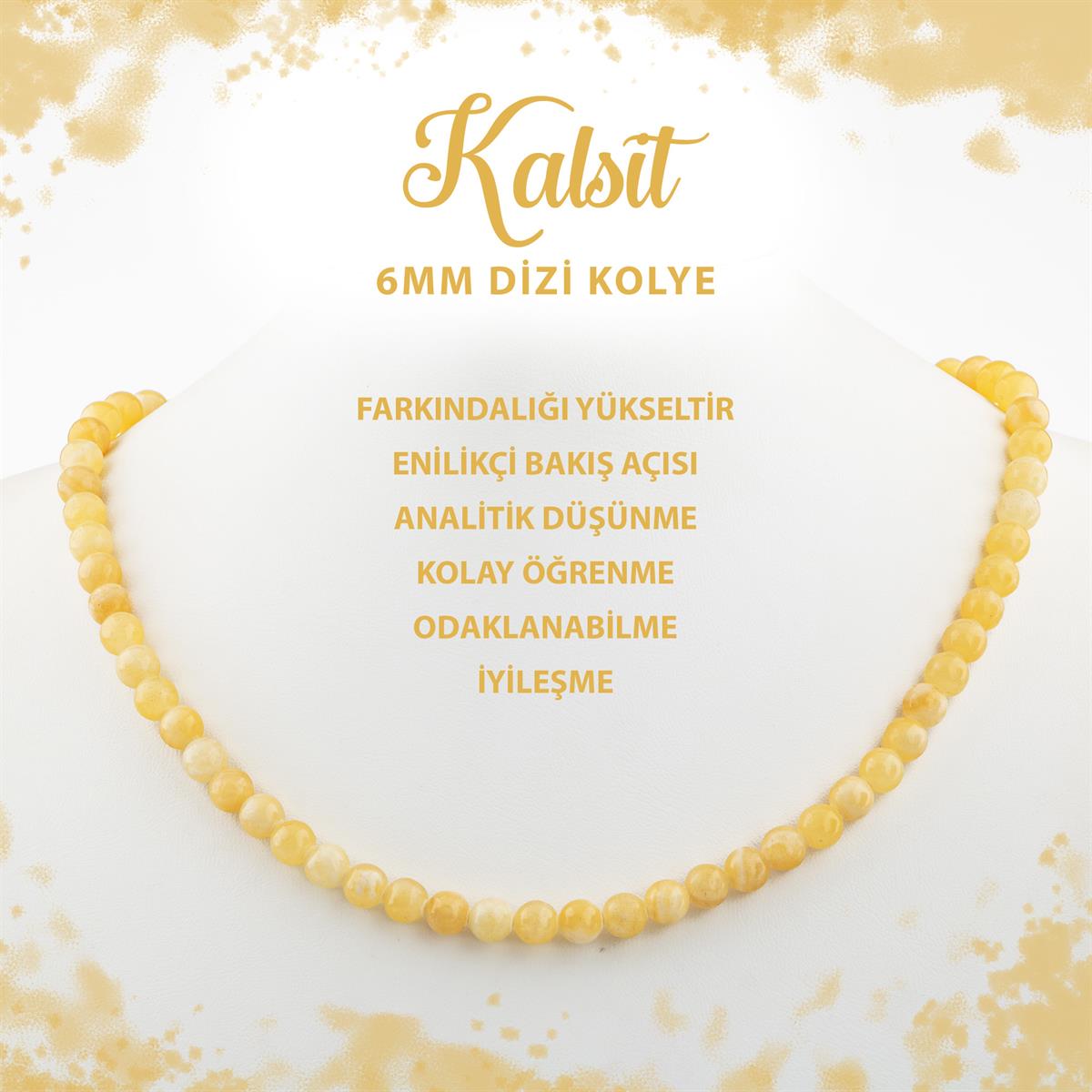 SERTİFİKALI Kalsit 6 mm Dizi Doğal Taş Kolye