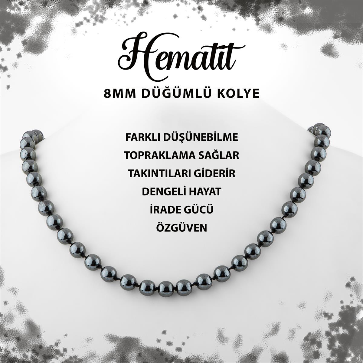 SERTİFİKALI Hematit 8 mm Düğümlü Doğal Taş Kolye