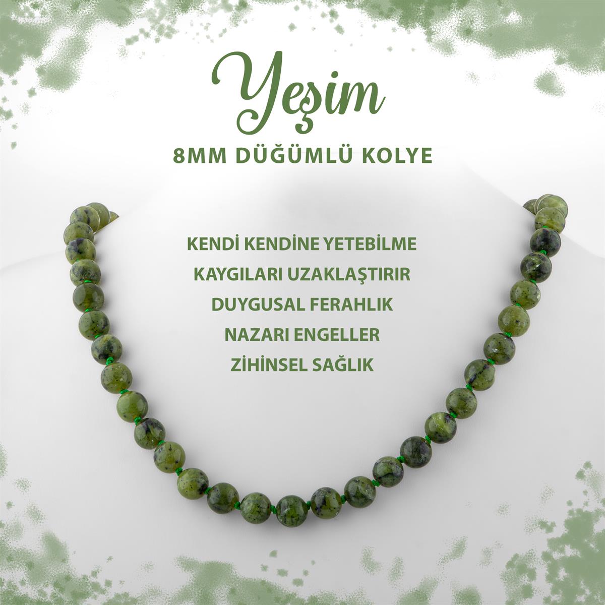 SERTİFİKALI Yeşim 8 mm Düğümlü Doğal Taş Kolye