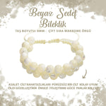 SERTİFİKALI Beyaz Sedef 8mm Çift Sıra Makrome Doğal Taş Bileklik