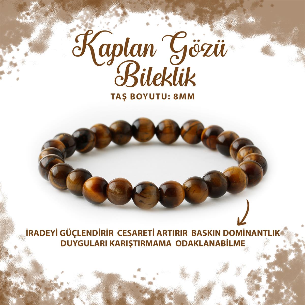 SERTİFİKALI Kaplan Gözü 8mm Doğal Taş Bileklik