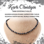SERTİFİKALI Karlı Obsidyen 6 mm Düğümlü Doğal Taş Kolye