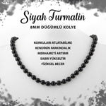 SERTİFİKALI Siyah Turmalin 8 mm Düğümlü Doğal Taş Kolye