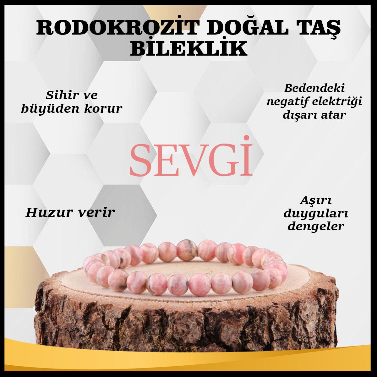 SERTİFİKALI Rodokrozit  Orjinal ( Taşlar) Doğaltaş Bileklik 6 mm - B844