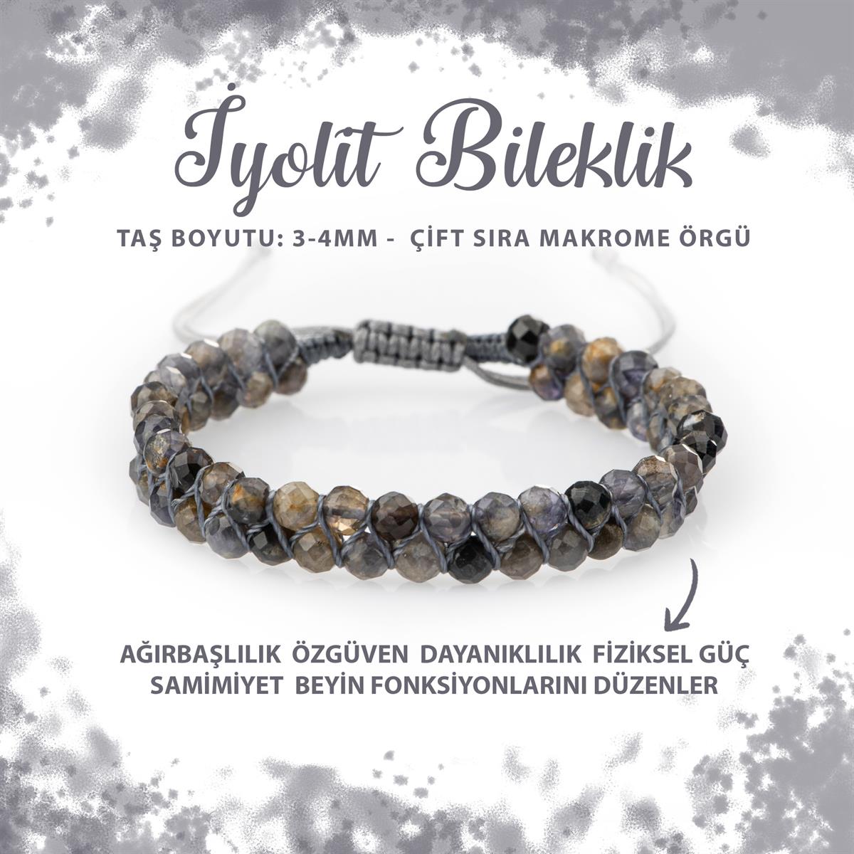 SERTİFİKALI İyolit 3-4mm Çift Sıra Doğal Taş Bileklik
