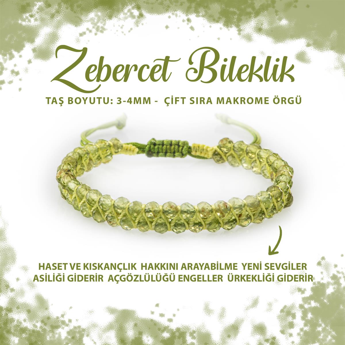 SERTİFİKALI Zebercet Peridot 3-4mm Çift Sıra Doğal Taş Bileklik