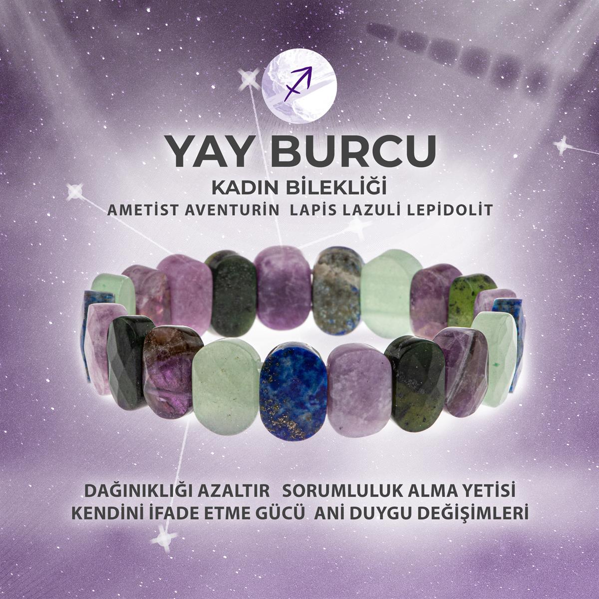 SERTİFİKALI Yay Burcu Doğal Taş Geniş Kesim Kadın Bileklik