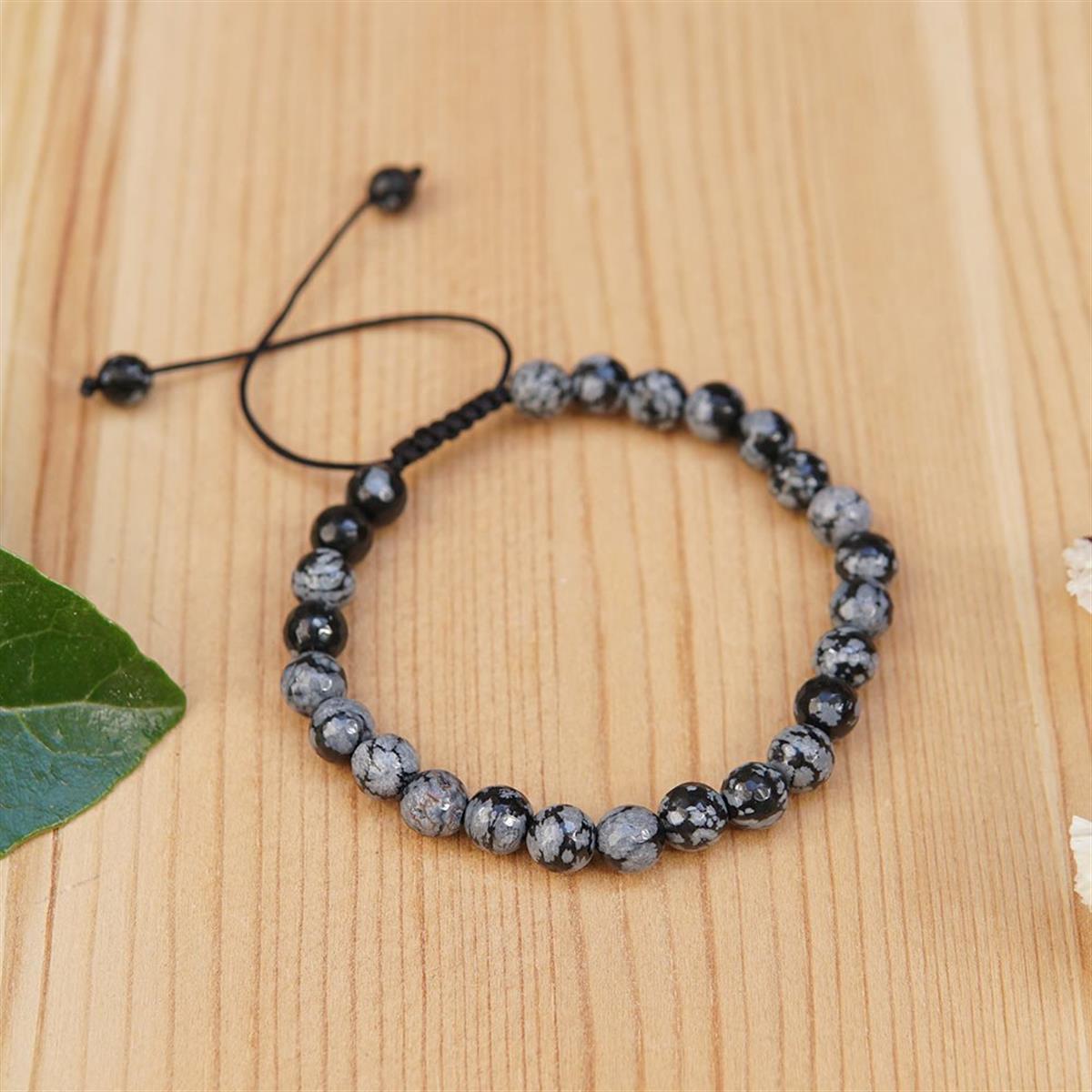 SERTİFİKALI Karlı Obsidyen  Orjinal ( Taşlar) Doğaltaş Bileklik   - 6mm