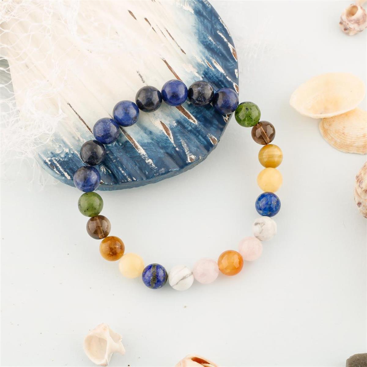 Başarı Doğal Taş Bileklik Sodalit Lapis Akik Dumanlı Kuvars K. Gözü Pembe kuvars Kalsit Yeşim 8mm