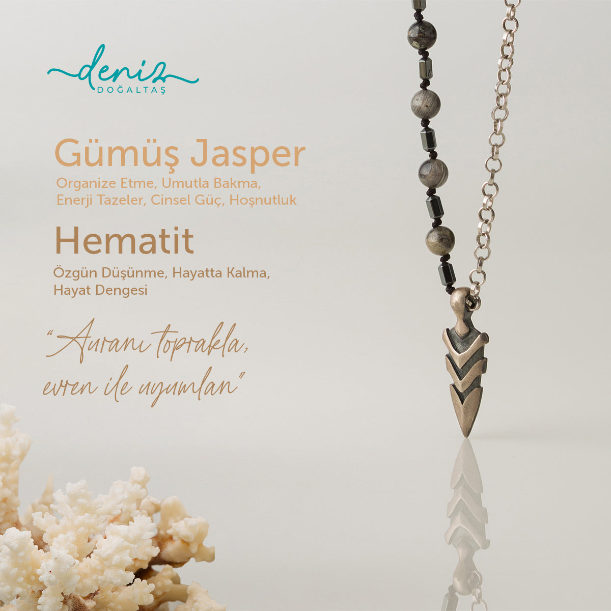 Bıçak Jasper ve Hematit Gümüş Tasarım Kolye